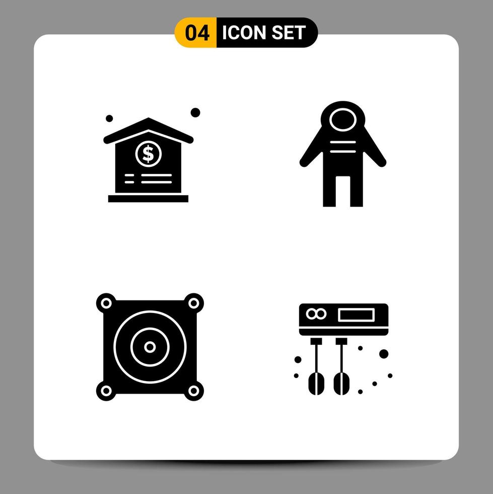 4 schwarze Icon-Pack-Glyphen-Symbole Zeichen für ansprechende Designs auf weißem Hintergrund 4 Icons gesetzt vektor