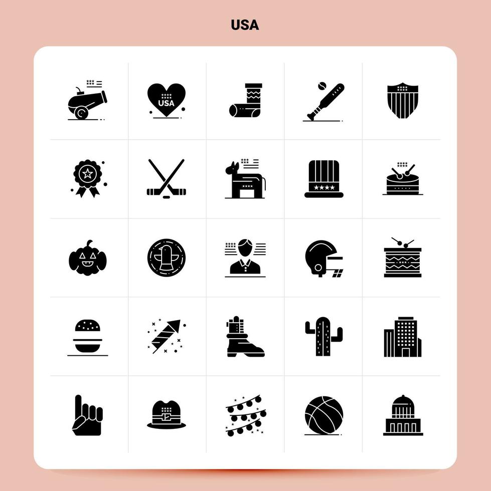 fast 25 USA ikon uppsättning vektor glyf stil design svart ikoner uppsättning webb och mobil företag idéer design vektor illustration