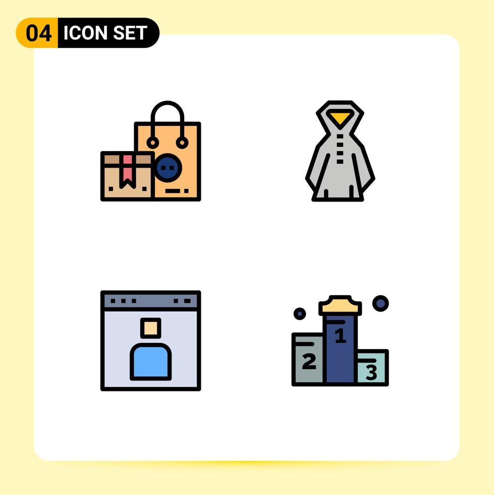 uppsättning av 4 modern ui ikoner symboler tecken för väska browser handla regn sida redigerbar vektor design element