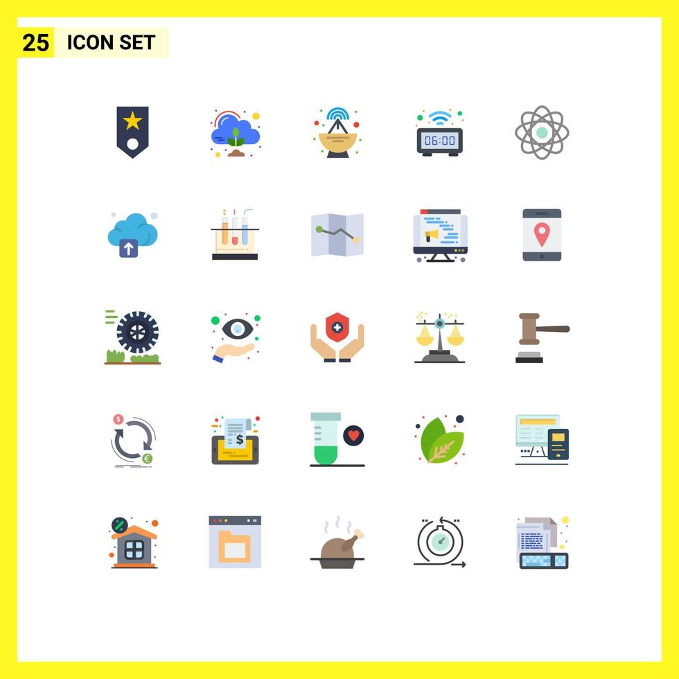 Aktienvektor-Icon-Pack mit 25 Zeilenzeichen und Symbolen für Atomzeit-Cloud-Technologie-Uhr editierbare Vektordesign-Elemente vektor