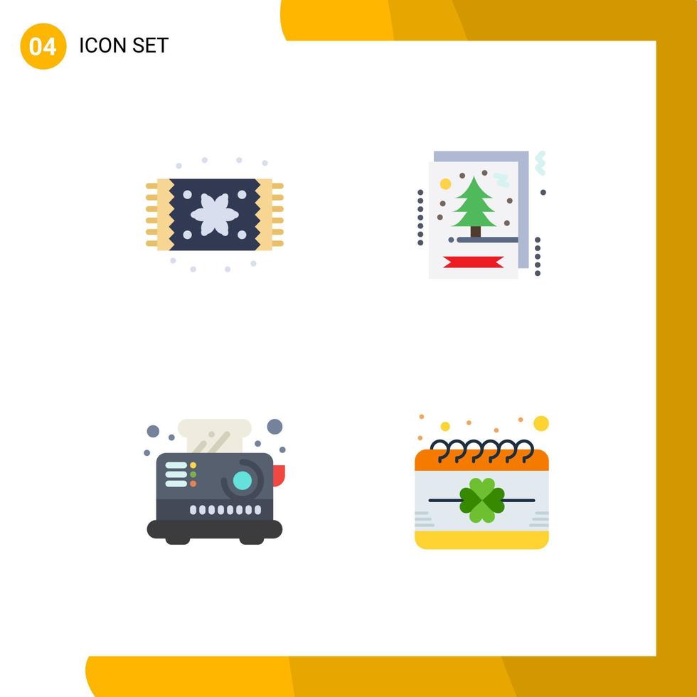 universelle Symbolsymbole Gruppe von 4 modernen flachen Symbolen von Teppich elektrische Wohngruß Toaster editierbare Vektordesign-Elemente vektor