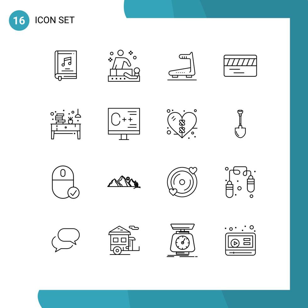 uppsättning av 16 modern ui ikoner symboler tecken för skrivbord underjordisk wellness transport löpband redigerbar vektor design element