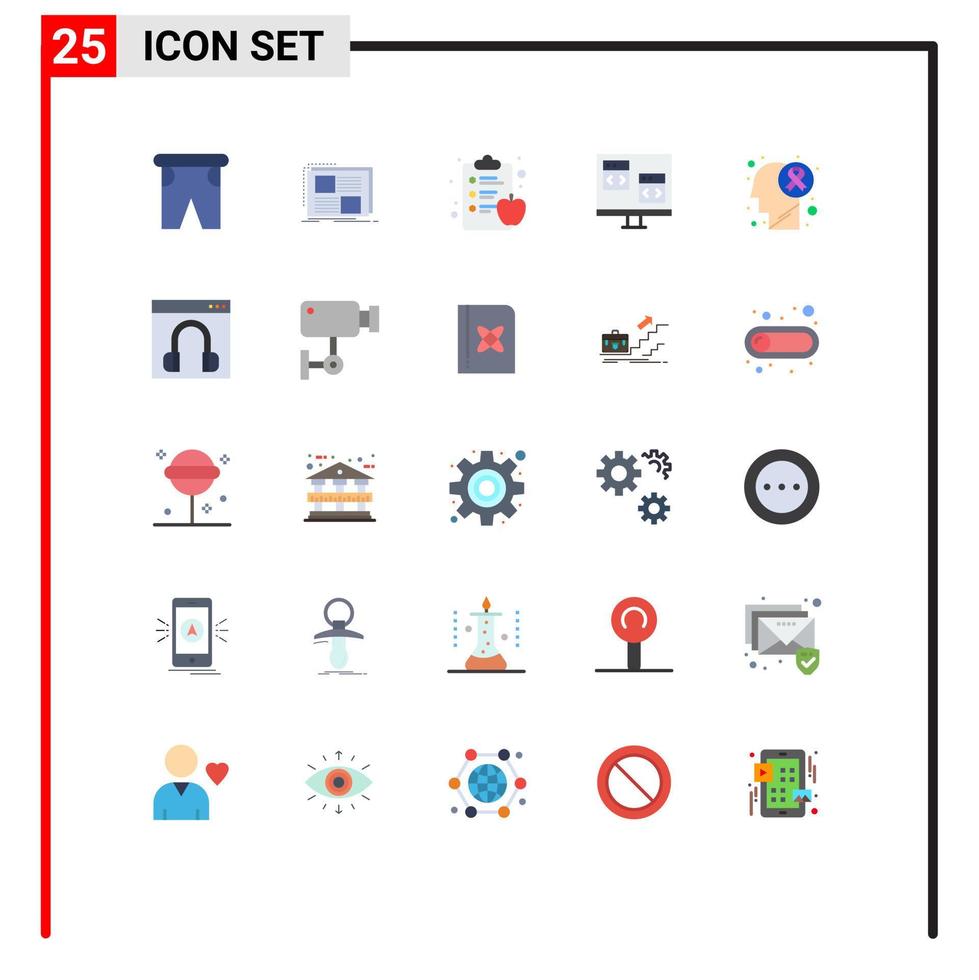 25 universelle flache Farbzeichen Symbole der Entwicklung Computerseitencodierung Gesundheit Zwischenablage editierbare Vektordesign-Elemente vektor