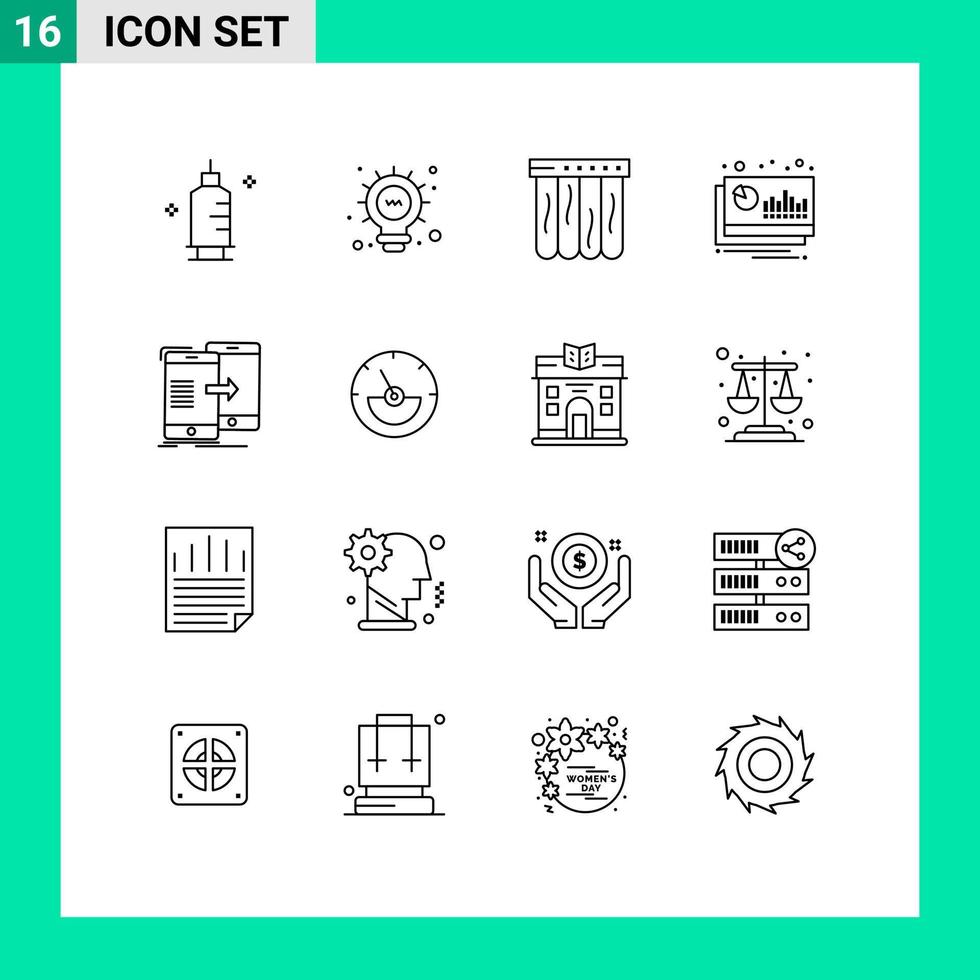 Gliederungspaket mit 16 universellen Symbolen für die Synchronisierung des Datenpools prognostizieren finanzielle editierbare Vektordesignelemente vektor