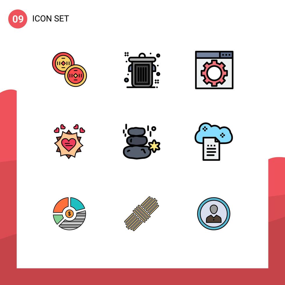 satz von 9 modernen ui-symbolen symbolzeichen für stein-spa-website rockherz editierbare vektordesignelemente vektor