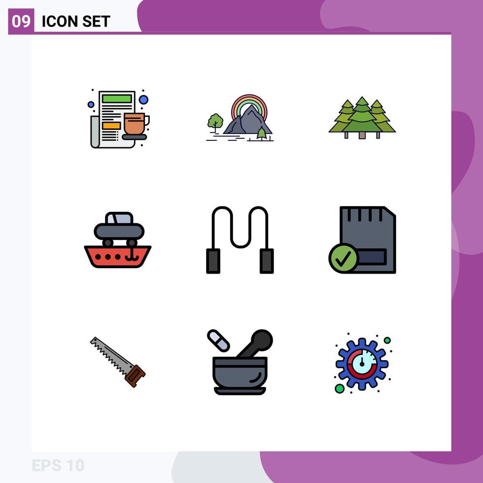 Stock Vector Icon Pack mit 9 Zeilenzeichen und Symbolen für den Transport Cargo Rainbow Car Tree editierbare Vektordesign-Elemente