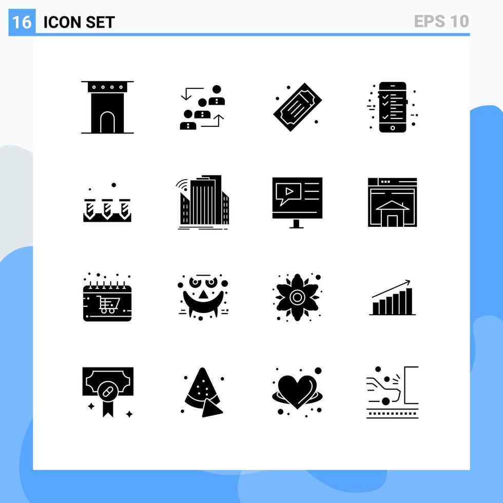 uppsättning av 16 modern ui ikoner symboler tecken för räkningen teater biljetter stege film biljetter bio biljetter redigerbar vektor design element
