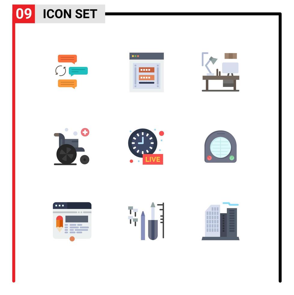 flaches Farbpaket mit 9 universellen Symbolen von Raddesigner-Login Computerdesigner editierbare Vektordesign-Elemente vektor