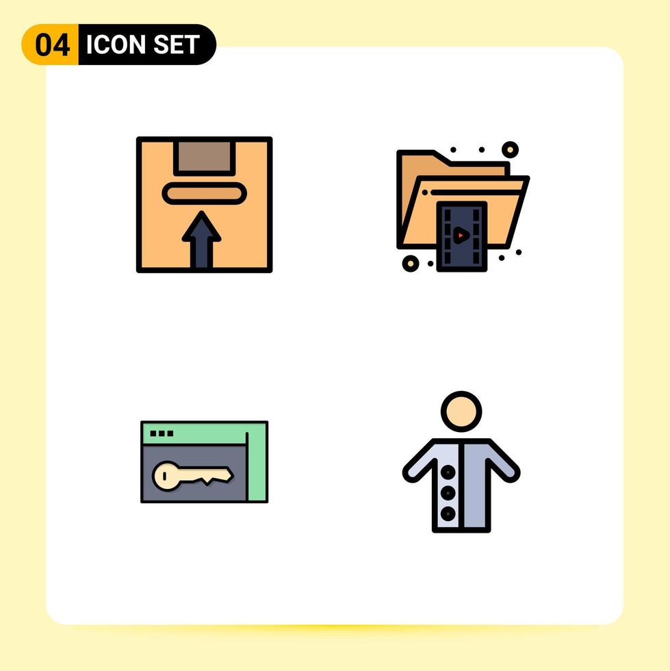 4 universell fylld linje platt Färg tecken symboler av låda video logistisk fil säkerhet redigerbar vektor design element