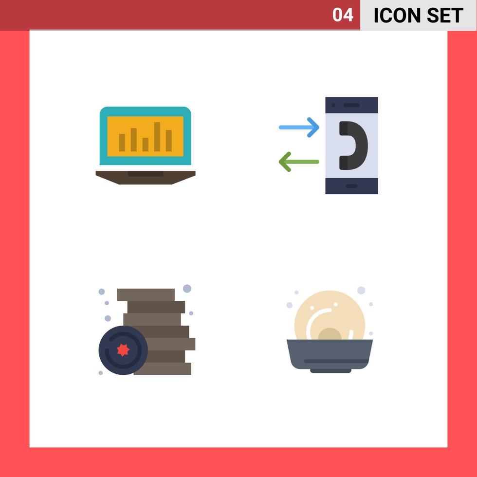 Gruppe von 4 modernen flachen Symbolen, die für Laptop-Ausgangsüberwachungs-Kommunikationsspiele gesetzt werden, editierbare Vektordesign-Elemente vektor