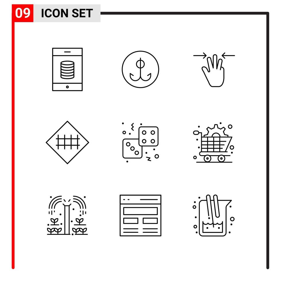 9 allgemeine Symbole für Website-Design Print und mobile Apps 9 Umrisssymbole Zeichen isoliert auf weißem Hintergrund 9 Icon Pack vektor