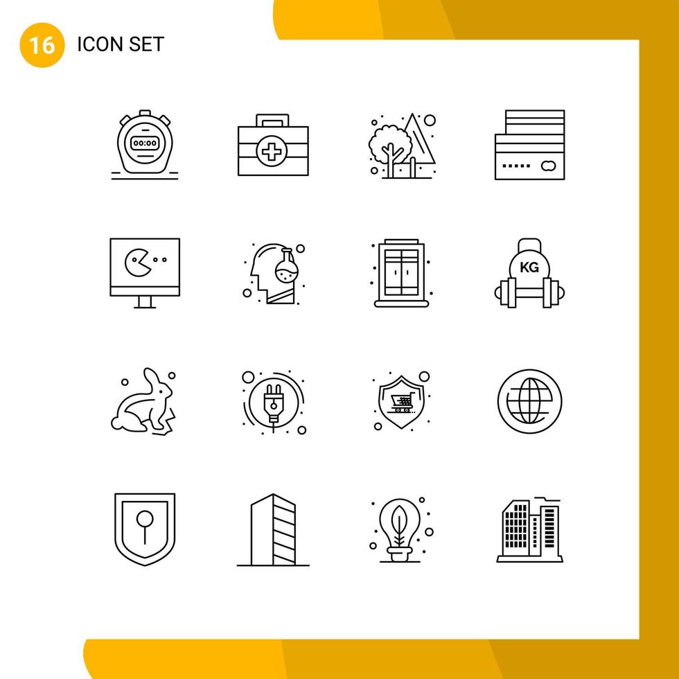 uppsättning av 16 modern ui ikoner symboler tecken för video spel träd betalning e-handel redigerbar vektor design element
