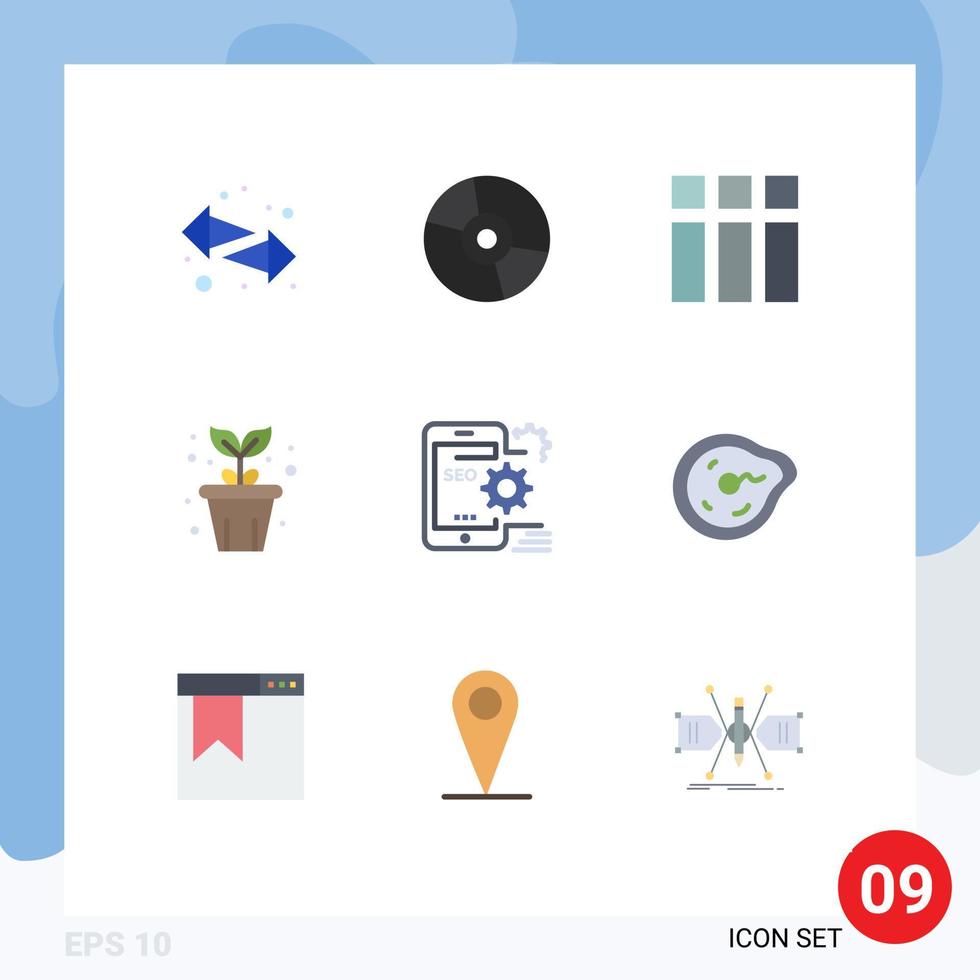 grupp av 9 platt färger tecken och symboler för seo natur teknologi pott layout redigerbar vektor design element