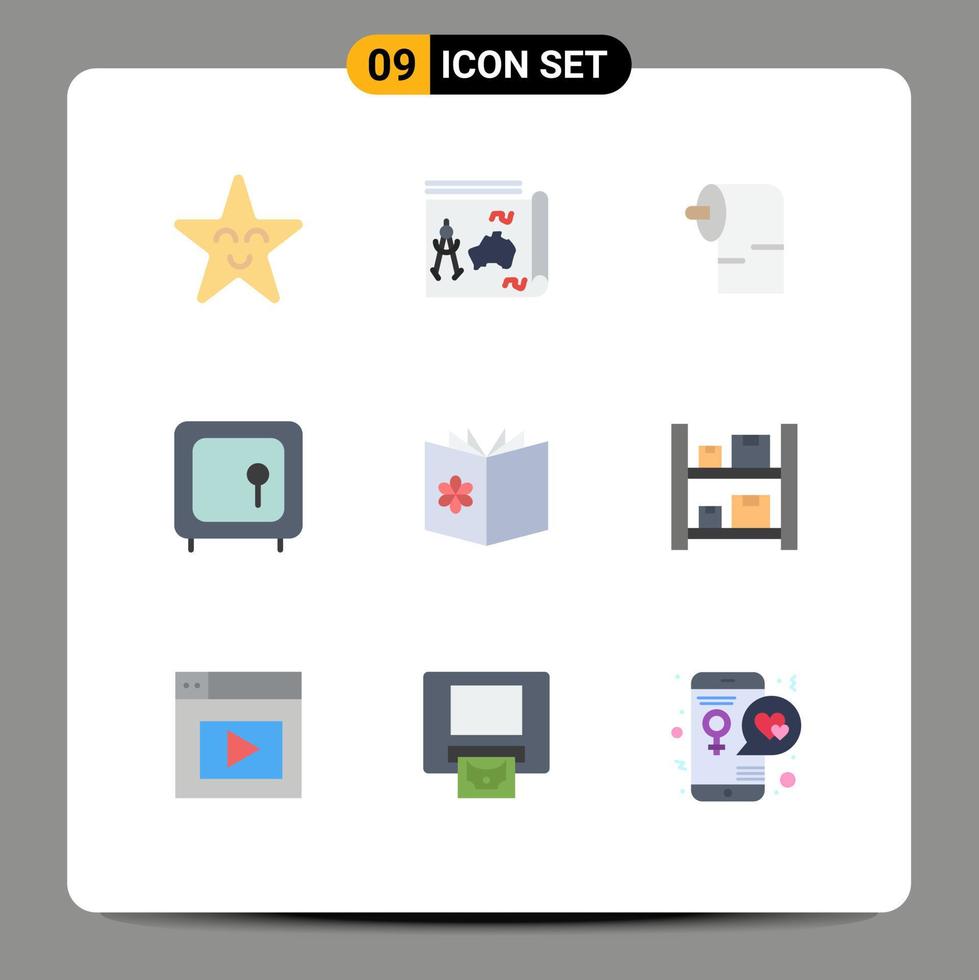 flacher Farbsatz der mobilen Schnittstelle von 9 Piktogrammen der Schüsselsicherheitsreinigungsspardose editierbare Vektorgestaltungselemente vektor