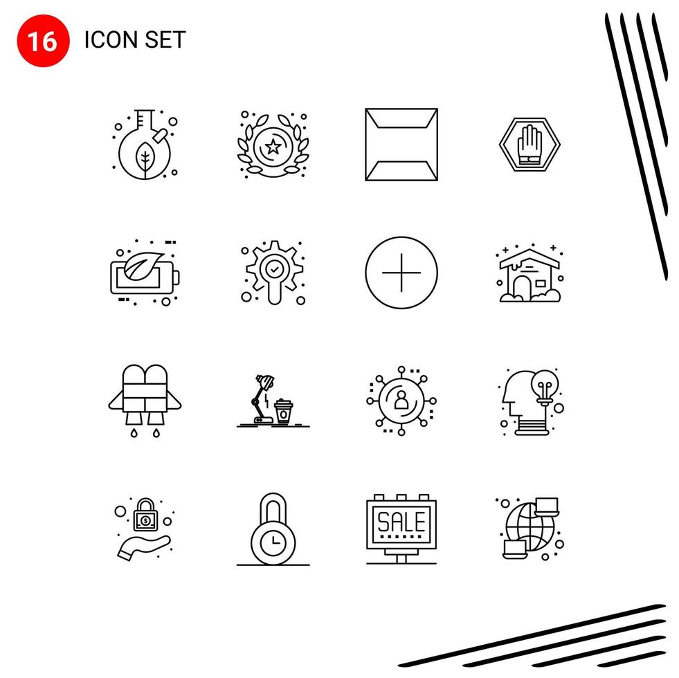 satz von 16 modernen ui-symbolen symbole zeichen für öko-verkehr sternzeichen stopp editierbare vektordesignelemente vektor