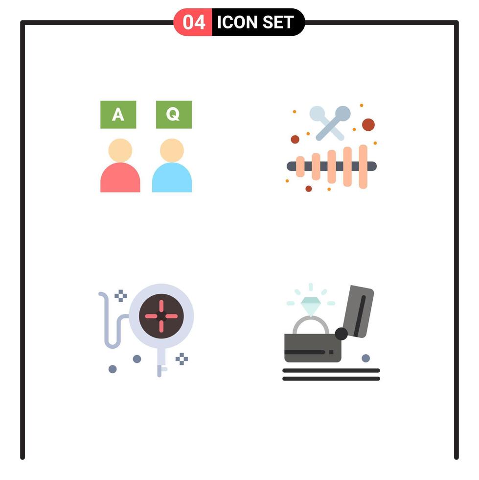 Packung mit 4 kreativen flachen Symbolen von Antworten Einkaufen qa Xylophon Feier editierbare Vektordesign-Elemente vektor