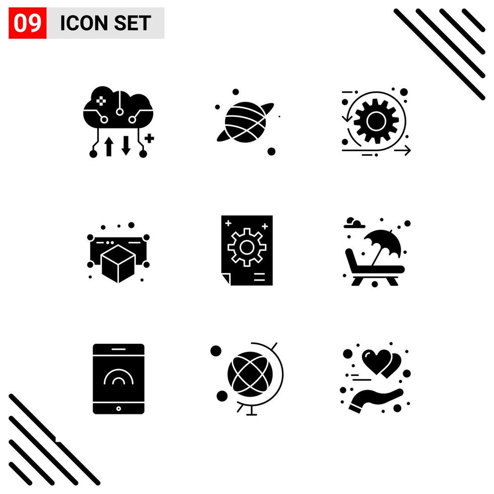 Pixle Perfekter Satz von 9 soliden Symbolen Glyphen-Icon-Set für die Gestaltung von Websites und die Schnittstelle für mobile Anwendungen vektor