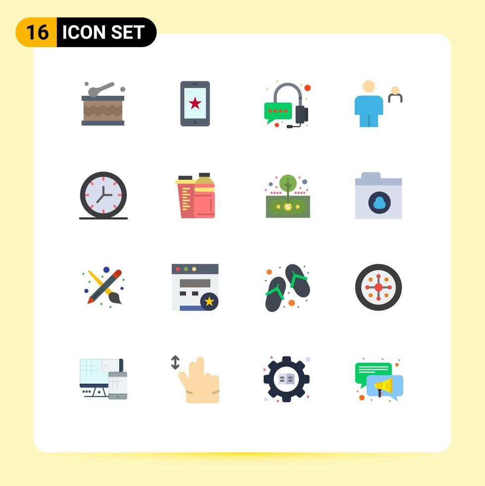 uppsättning av 16 modern ui ikoner symboler tecken för vägg klocka operatör person mänsklig redigerbar packa av kreativ vektor design element