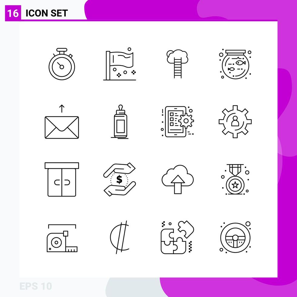 Line Icon Set Packung mit 16 Umrisssymbolen isoliert auf weißem Hintergrund für Webdruck und Handy vektor