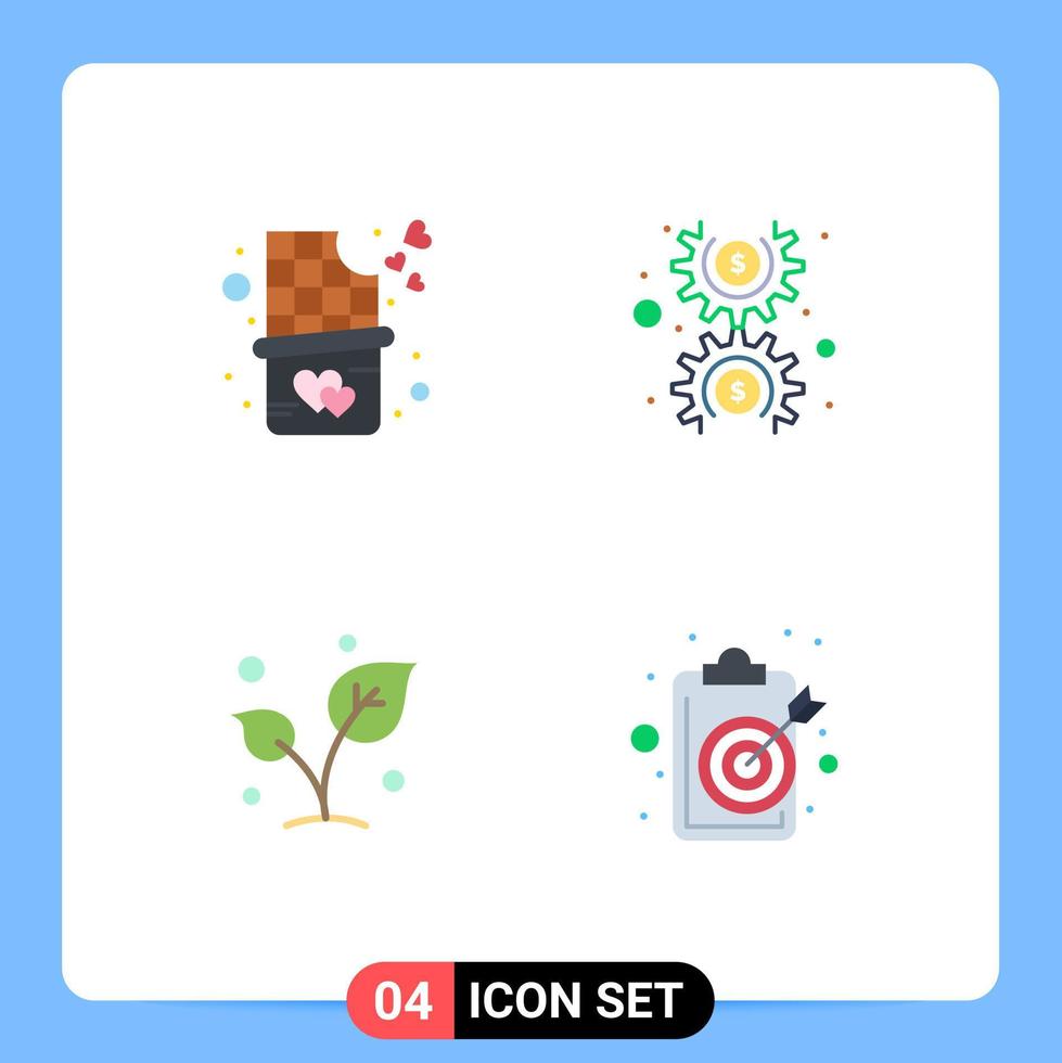 användare gränssnitt packa av 4 grundläggande platt ikoner av choklad bar bita vår dollar kugge träd redigerbar vektor design element