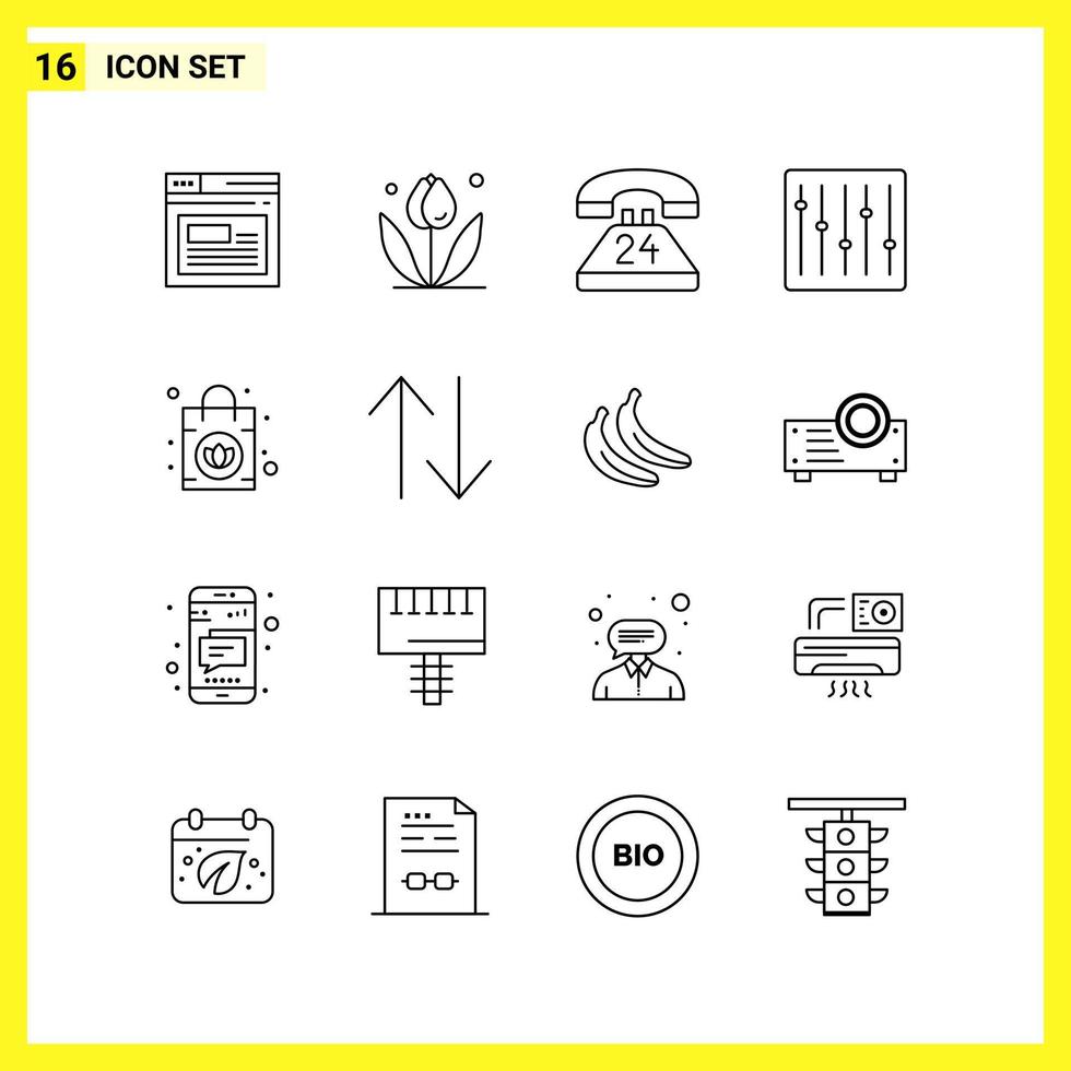 16 Symbolsatz einfache Liniensymbole Umrisszeichen auf weißem Hintergrund für Website-Design, mobile Anwendungen und Printmedien vektor