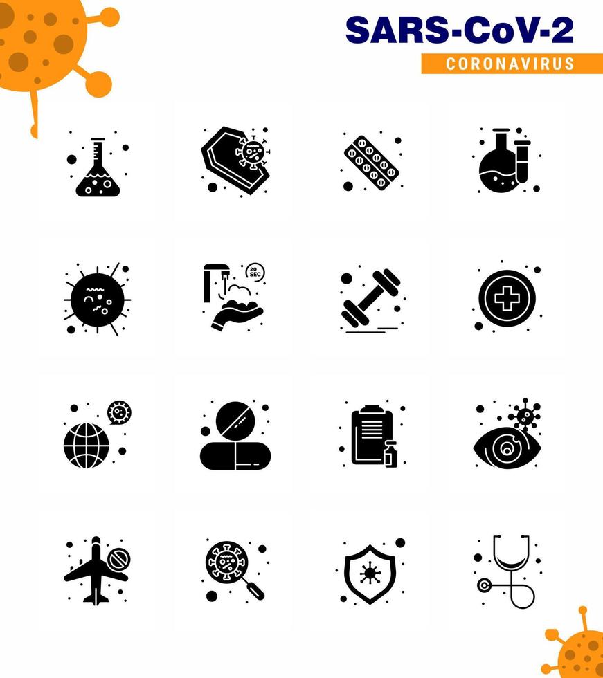 ny coronavirus 2019-nCoV 16 fast glyf svart ikon packa laboratorium kemisk skalle läsplatta hälsa viral coronavirus 2019 nov sjukdom vektor design element