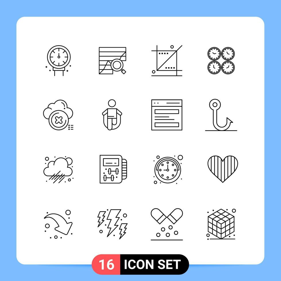 16-zeiliges schwarzes Symbolpaket Umrisssymbole für mobile Apps isoliert auf weißem Hintergrund 16 Symbole festgelegt vektor