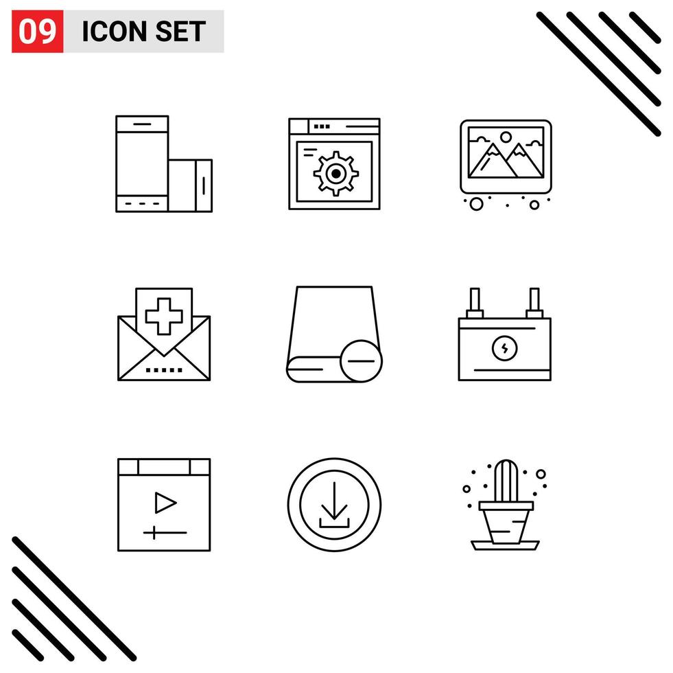 Stock Vector Icon Pack mit 9 Zeilen Zeichen und Symbolen für Medizin Gesundheit Internet Fitness Dekoration editierbare Vektordesign-Elemente