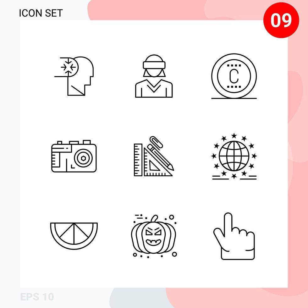 Vektorpaket mit 9 Symbolen im kreativen Umrisspaket im Linienstil isoliert auf weißem Hintergrund für Web und Handy vektor