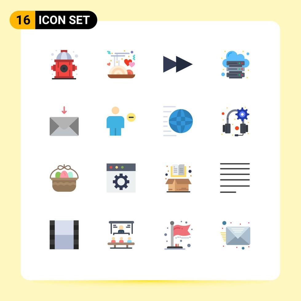 Stock Vector Icon Pack mit 16 Zeilenzeichen und Symbolen für Avatar-Nachricht nächster Mailserver editierbares Paket kreativer Vektordesign-Elemente