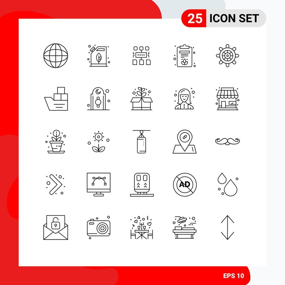 Packung mit 25 modernen Linienzeichen und Symbolen für Web-Printmedien wie Schiffslotus-Öltafel-Dokument editierbare Vektordesign-Elemente vektor