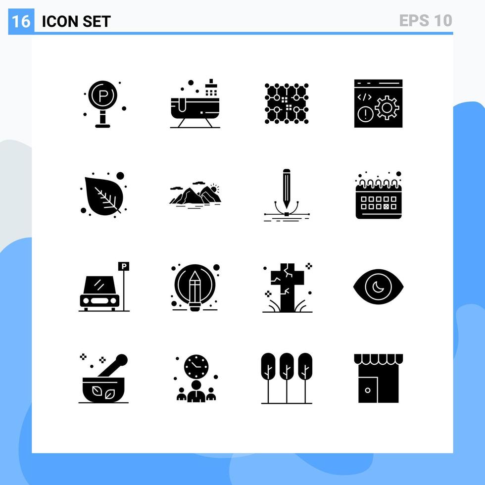 Packung mit 16 modernen Solid-Glyphen-Zeichen und Symbolen für Web-Printmedien wie Programmierung, Entwicklung von Chip-Codierungsmaterial, bearbeitbare Vektordesign-Elemente vektor
