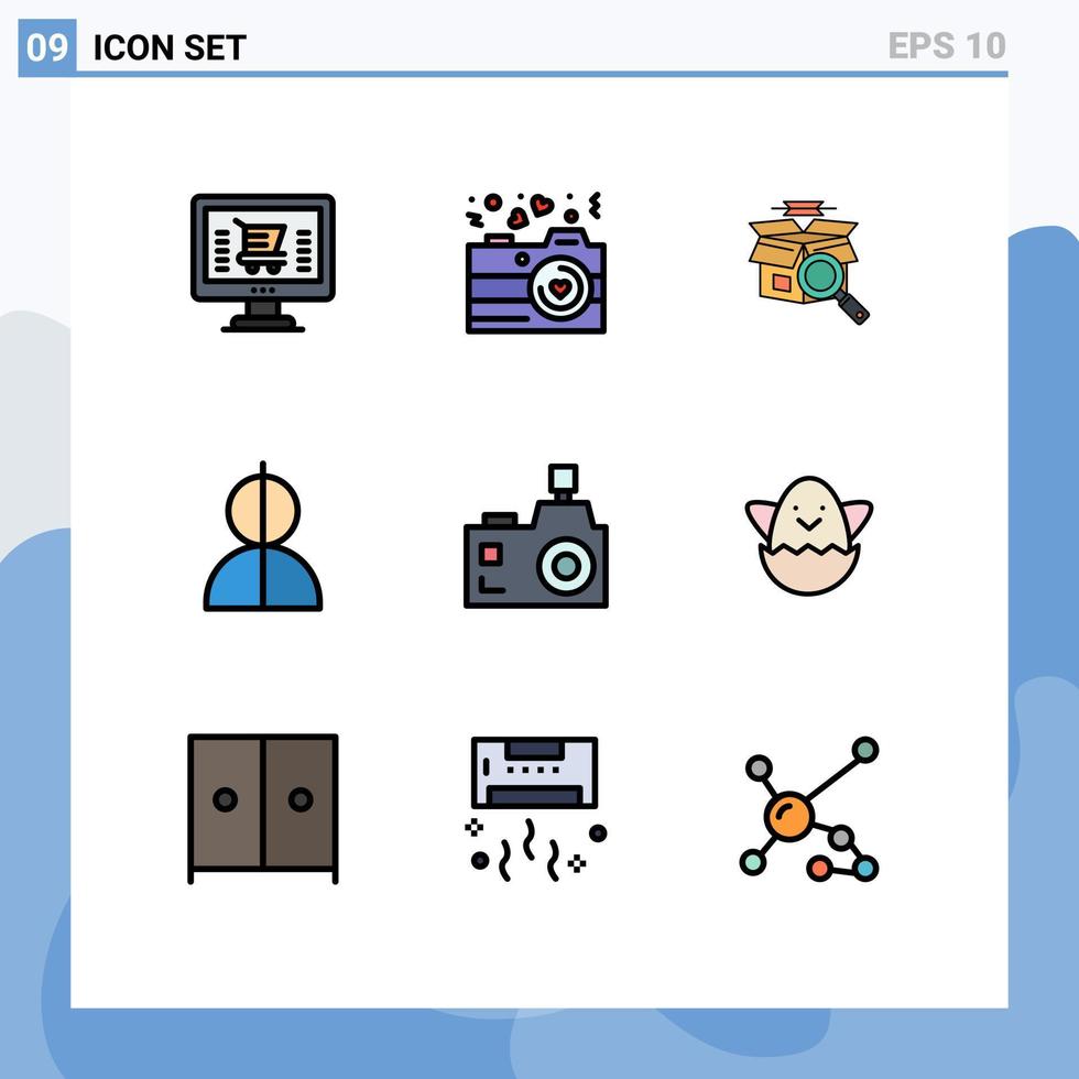 uppsättning av 9 kommersiell fylld linje platt färger packa för kamera profil låda imitation avatar redigerbar vektor design element