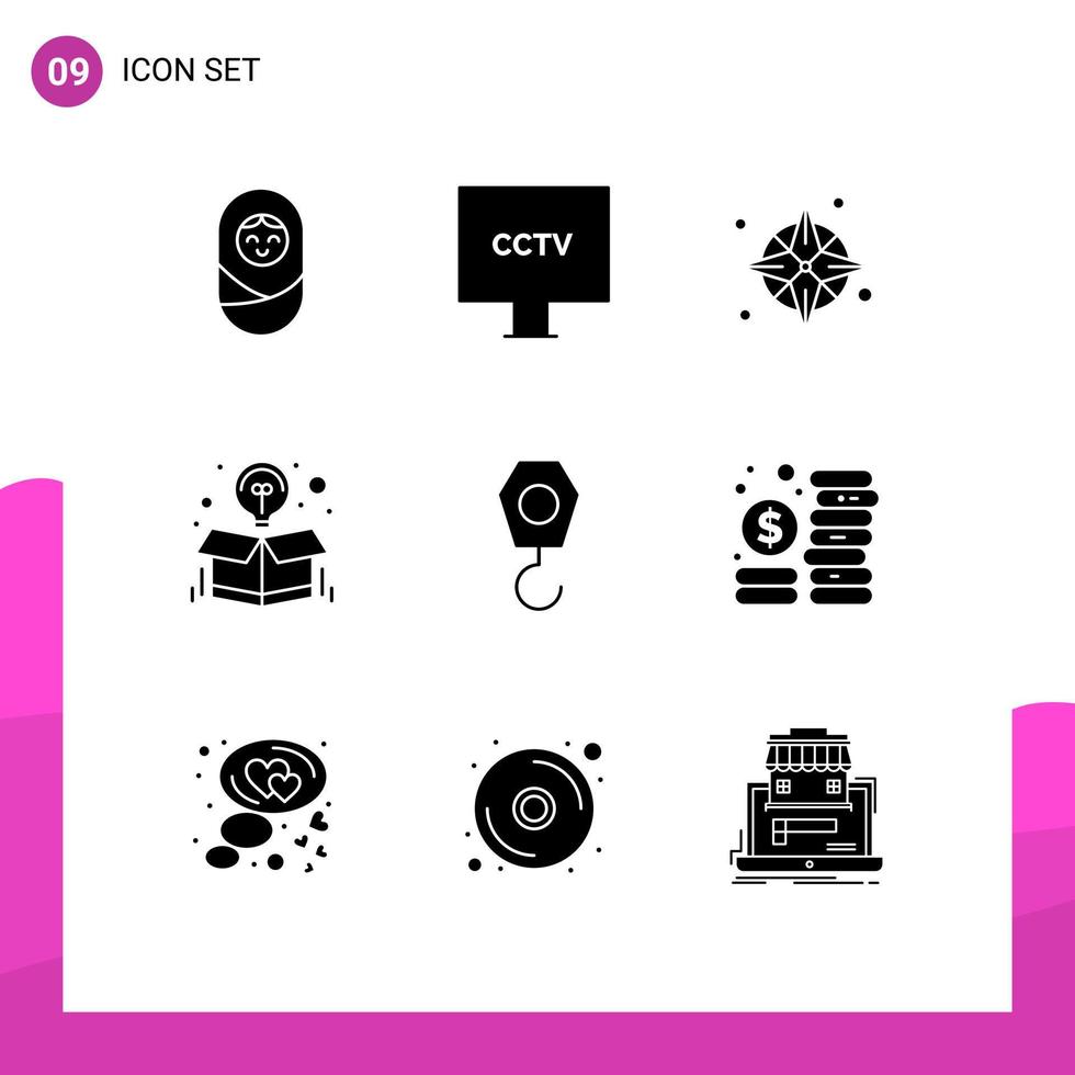 modern uppsättning av 9 fast glyfer pictograph av konstruktion paket kompass aning låda redigerbar vektor design element