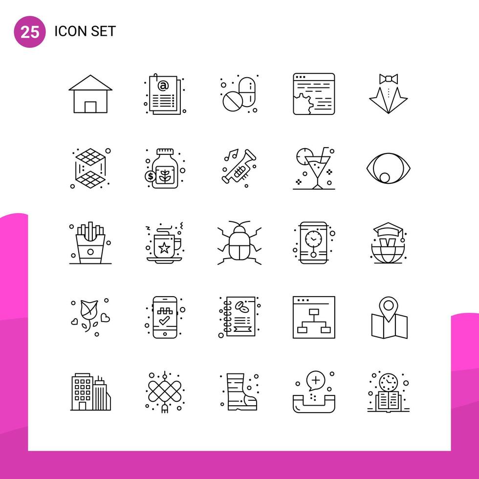 Outline Icon Set Pack mit 25 Zeilensymbolen isoliert auf weißem Hintergrund für reaktionsfähiges Website-Design, Print- und mobile Anwendungen vektor