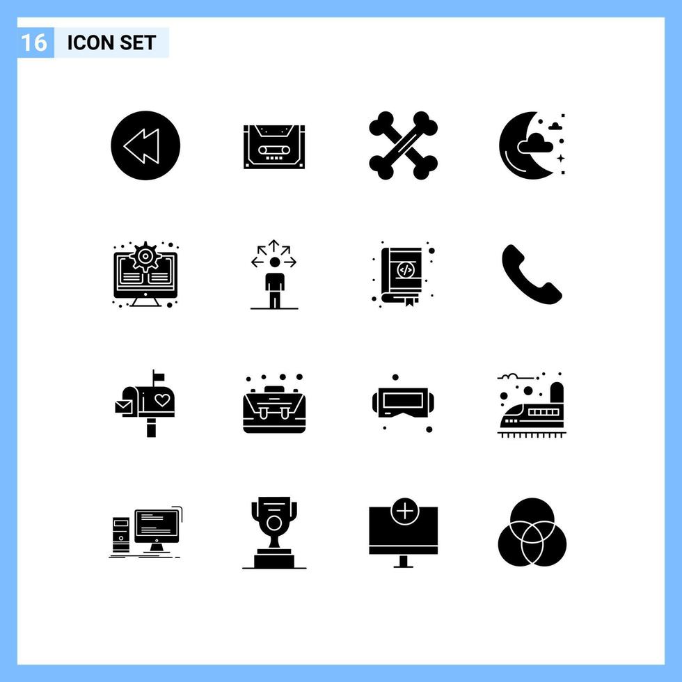 fast glyf packa av 16 universell symboler av systemet redskap ben stjärnor måne redigerbar vektor design element