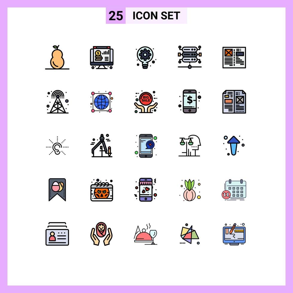 25 gefüllte Linien flaches Farbkonzept für mobile Websites und Apps Grid-Browser-Prozess-Blog-Netzwerk editierbare Vektordesign-Elemente vektor
