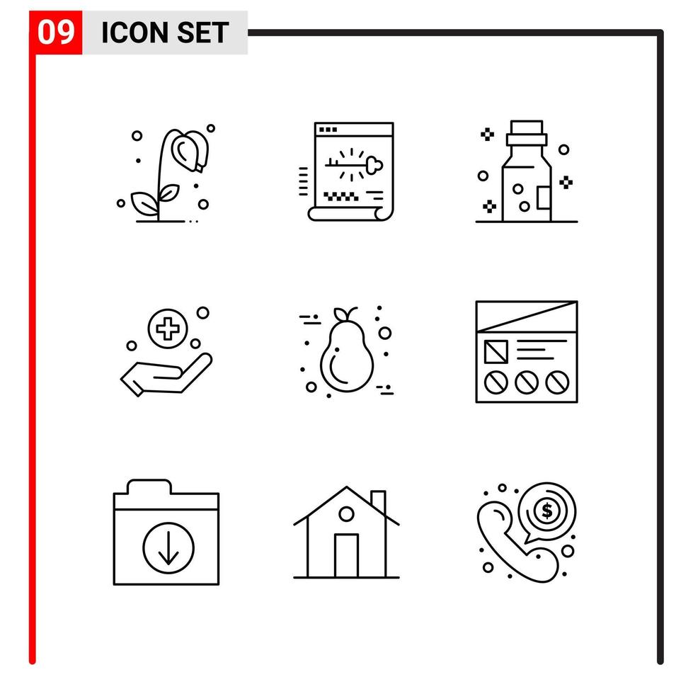 9 allgemeine Symbole für Website-Design Print und mobile Apps 9 Umrisssymbole Zeichen isoliert auf weißem Hintergrund 9 Icon Pack vektor