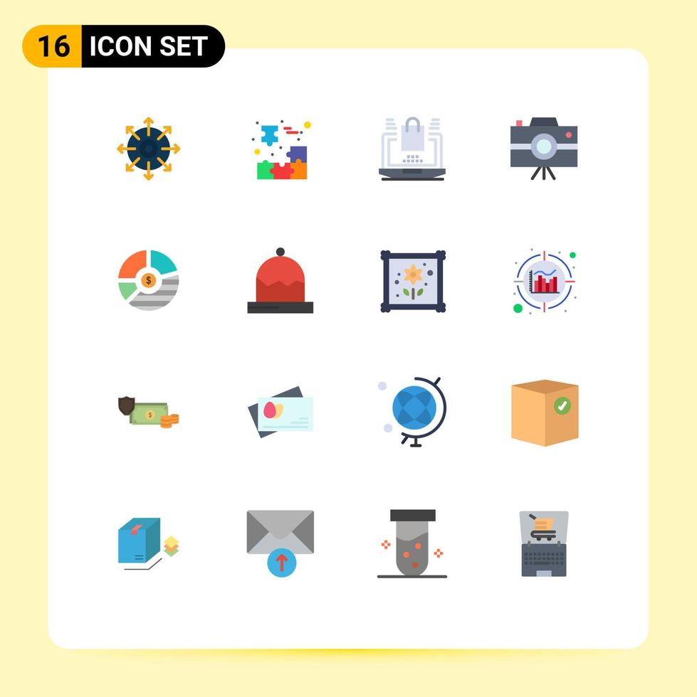 modern uppsättning av 16 platt färger och symboler sådan som Diagram journalist kamera bit handycam handla redigerbar packa av kreativ vektor design element