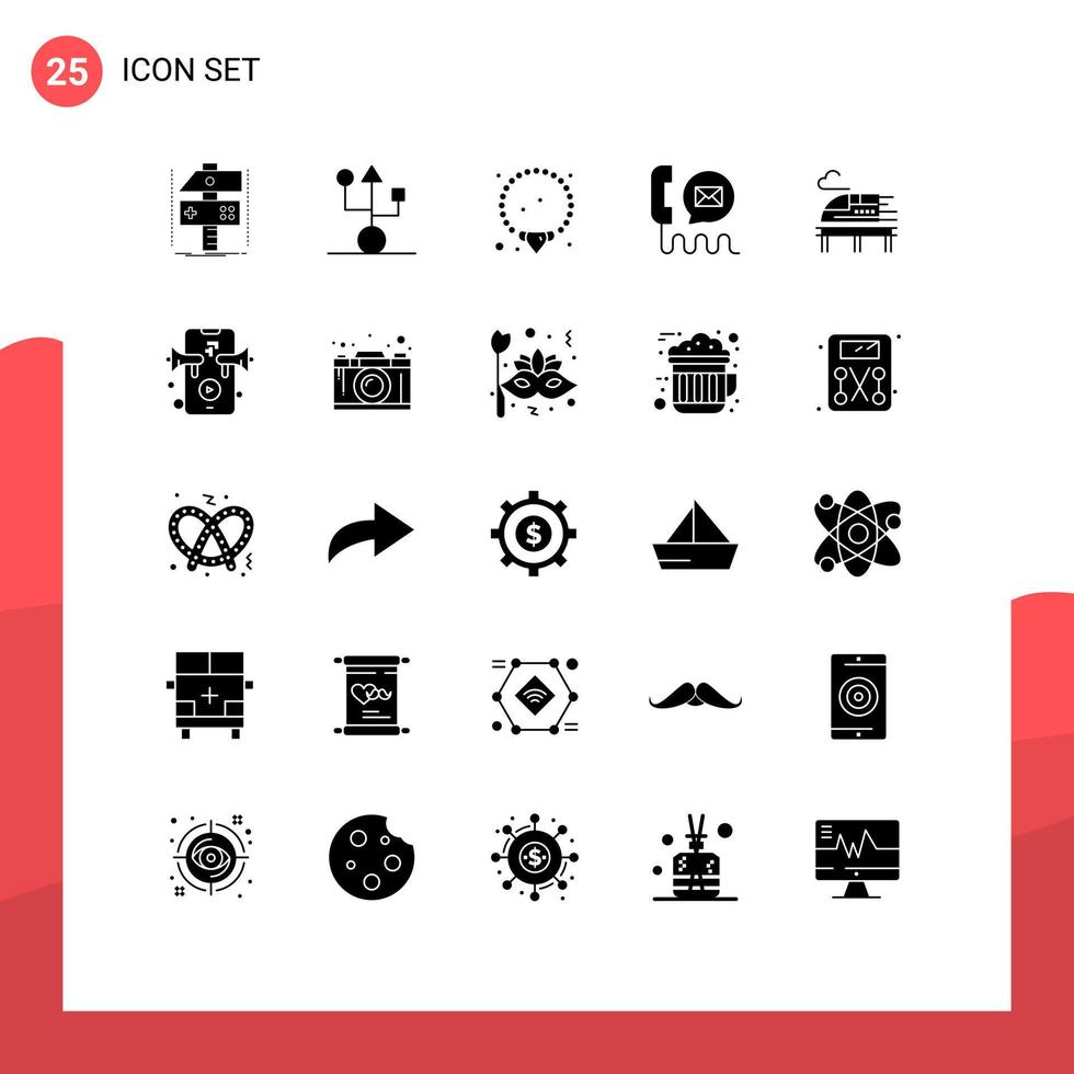 moderner Satz von 25 soliden Glyphen und Symbolen wie Mail-E-Mail-Hardware Kontakt Mala editierbare Vektordesign-Elemente vektor