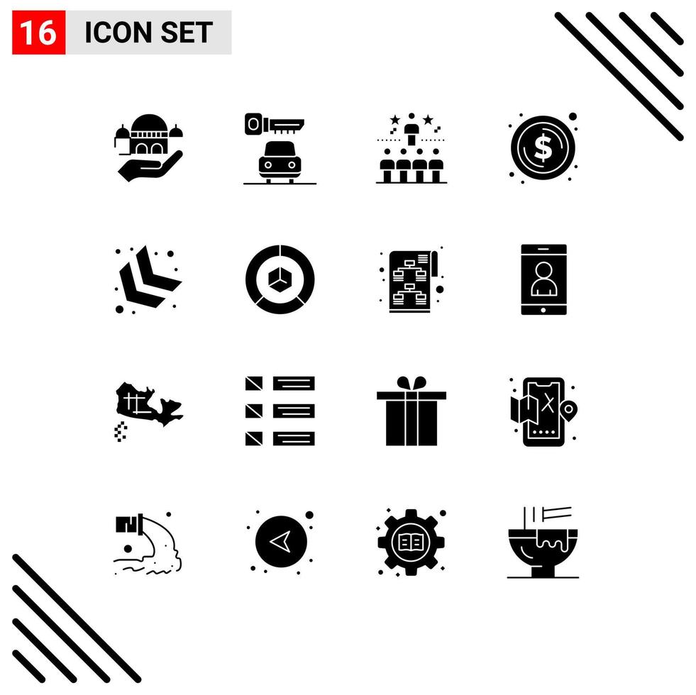 stock vektor ikon packa av 16 linje tecken och symboler för sparre pengar Framgång dollar cirkel redigerbar vektor design element