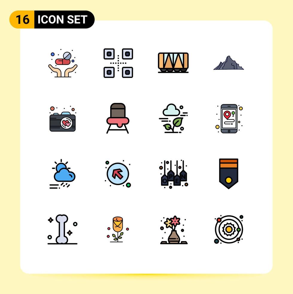 16 platt Färg fylld linje begrepp för webbplatser mobil och appar Foto scen järnväg berg landskap redigerbar kreativ vektor design element