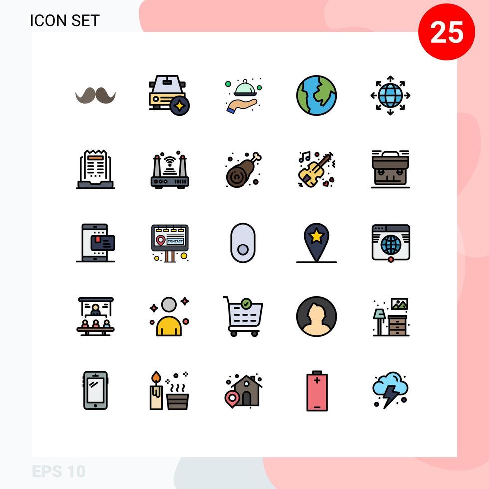 grupp av 25 fylld linje platt färger tecken och symboler för nätverk förbindelse fordon Karta tjänande redigerbar vektor design element