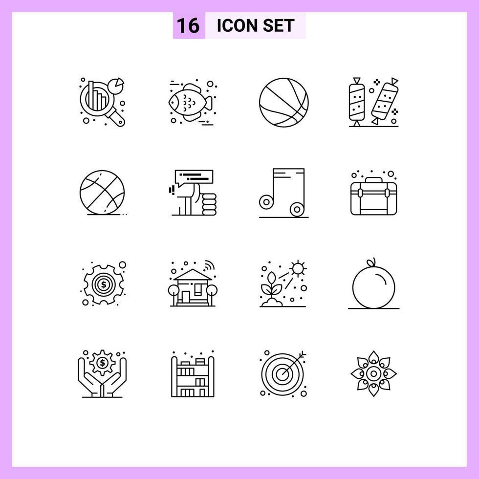uppsättning av 16 modern ui ikoner symboler tecken för utbildning boll basketboll basketboll socker redigerbar vektor design element