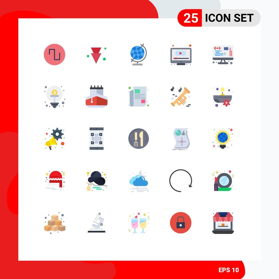 25 användare gränssnitt platt Färg packa av modern tecken och symboler av företag förvaltning klot utveckling Youtube redigerbar vektor design element
