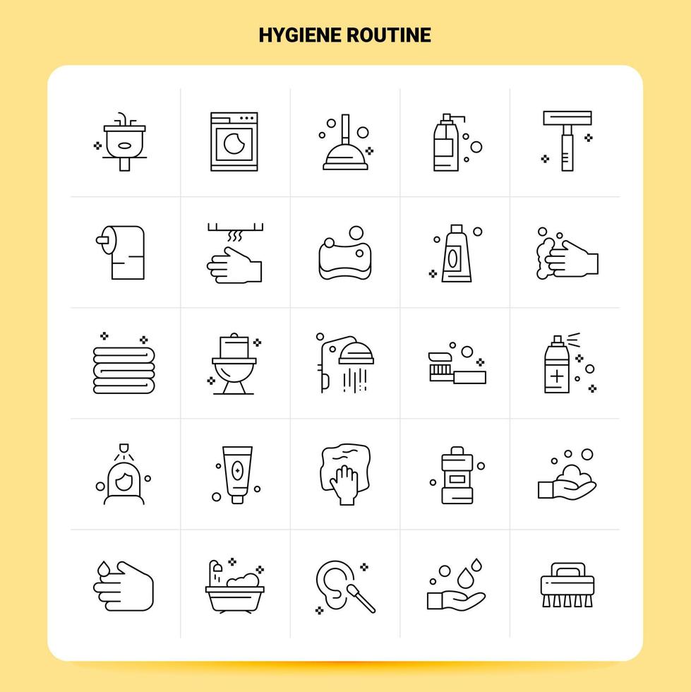 Umriss 25 Hygiene-Routine-Icon-Set Vektor-Linienstil-Design schwarze Symbole setzen lineares Piktogramm-Paket Web und mobile Geschäftsideen entwerfen Vektor-Illustration vektor