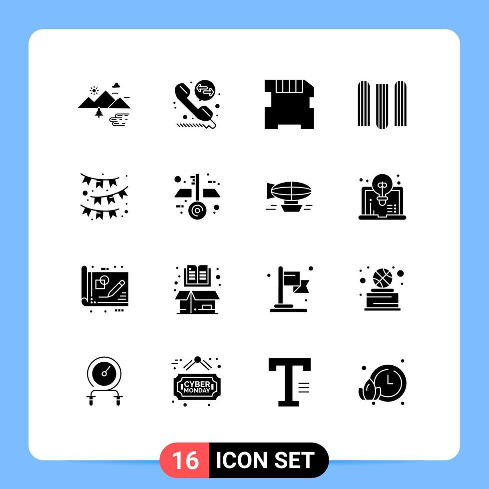 16 universell fast glyf tecken symboler av band flagga kort fira utbildning redigerbar vektor design element