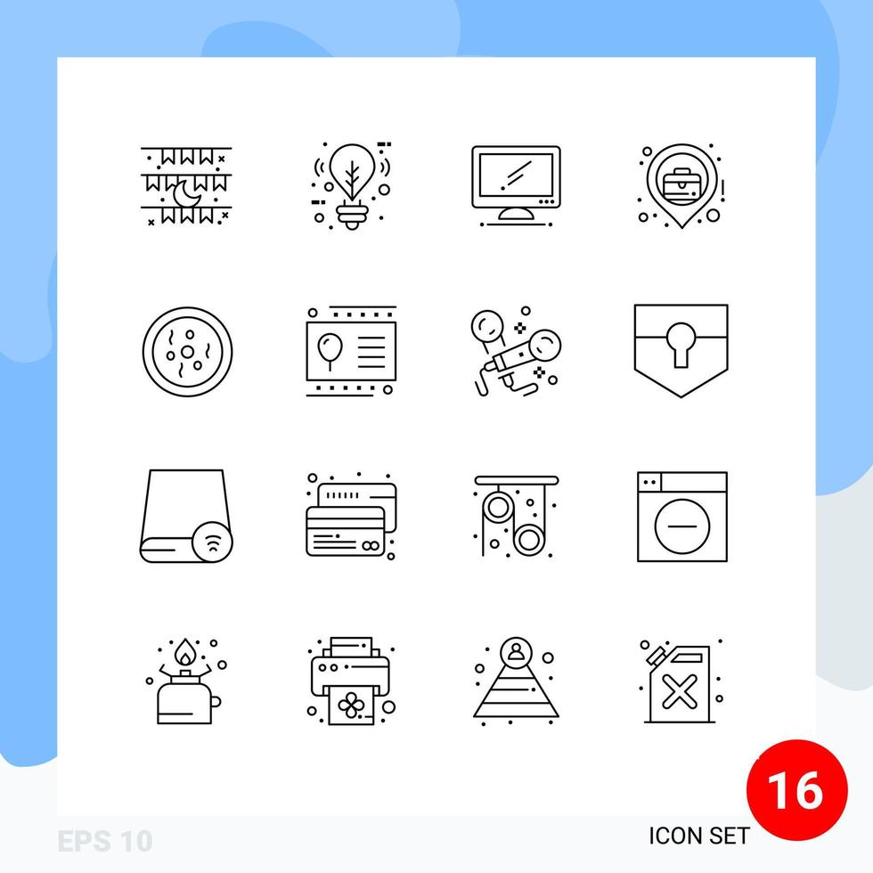 Stock Vector Icon Pack mit 16 Zeilenzeichen und Symbolen für Business Location Location Lighting City imac editierbare Vektordesign-Elemente