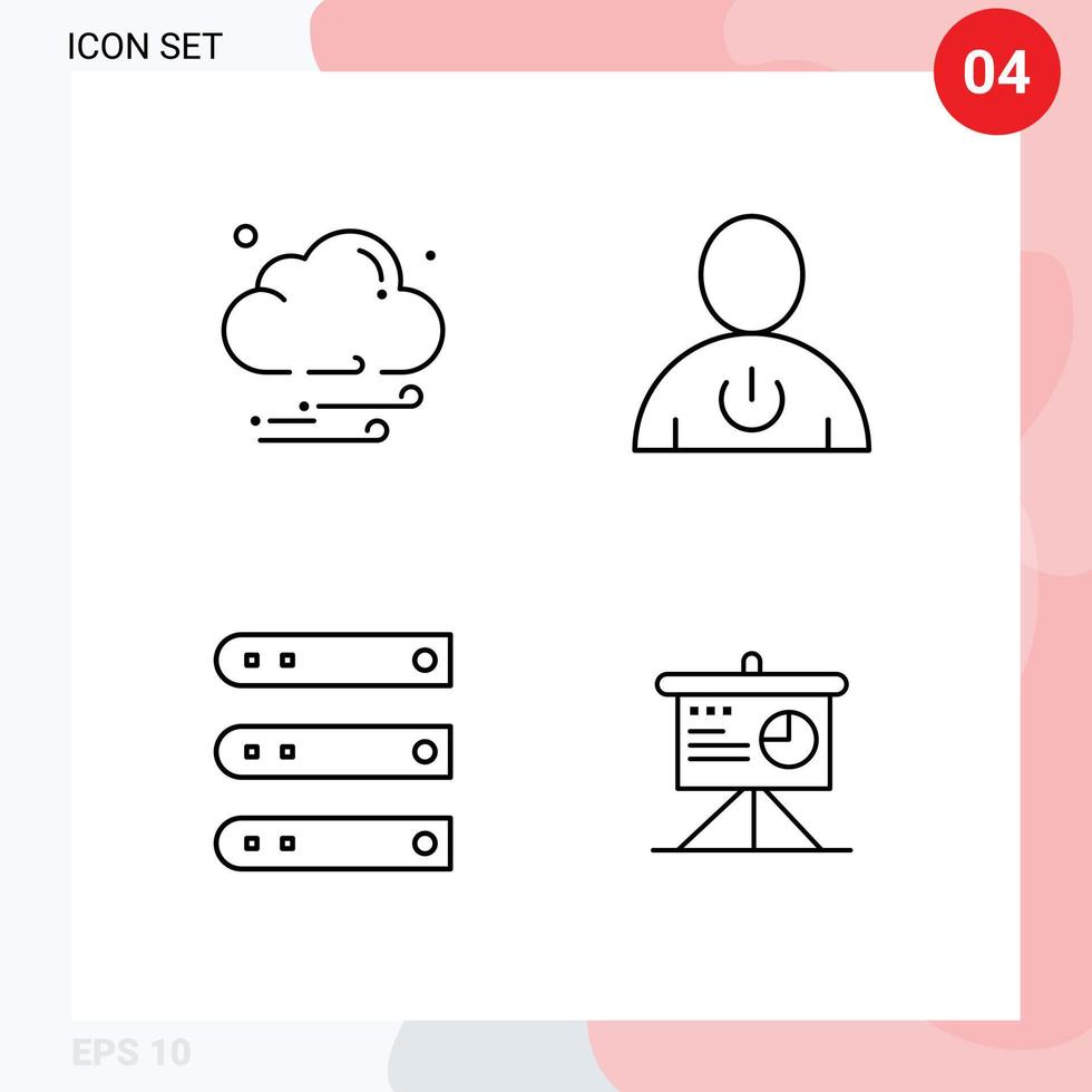 4 Benutzeroberflächen-Linienpaket mit modernen Zeichen und Symbolen von Cloud-Dateien Avatar Human Network editierbare Vektordesign-Elemente vektor