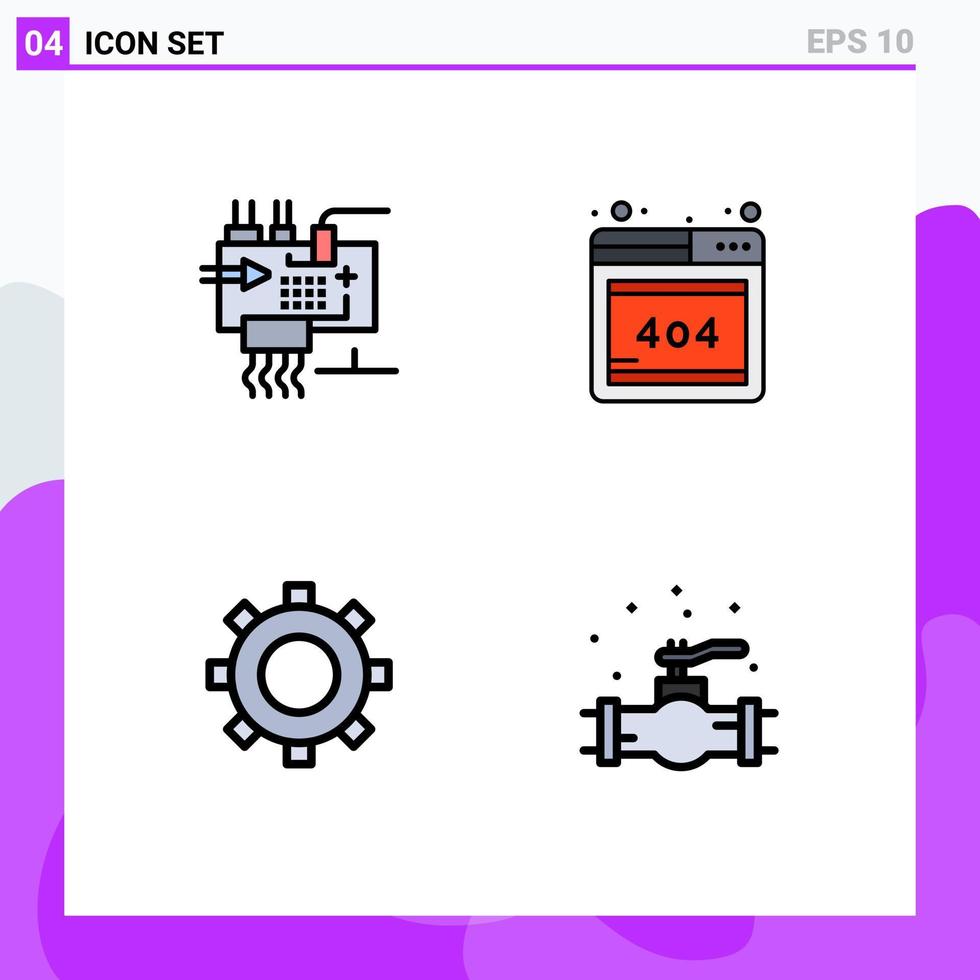 modernes Set von 4 gefüllten flachen Farben Piktogramm von Montagefehlern in der Getriebetechnik mechanisch bearbeitbare Vektordesign-Elemente vektor
